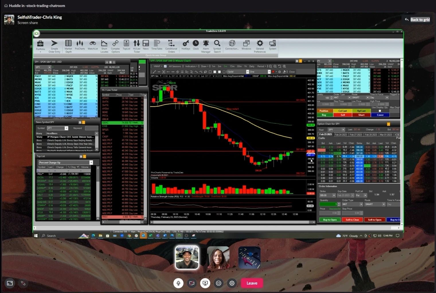 Live huddle with Chris King sharing the trading desk